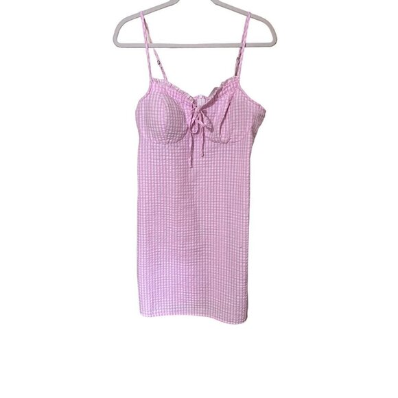 Pink Gingham Babydoll Dress Sz Large (11/13/) Coquette Y2k Cottcore - Picture 1 of 11